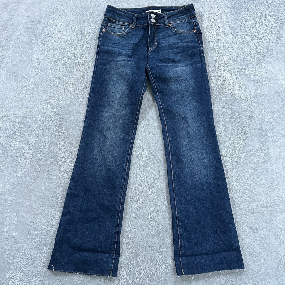 S.O.N.G. Flare Leg Jeans Women 7/28 Blue Denim Cotton Stretch Dark Wash Mid Rise